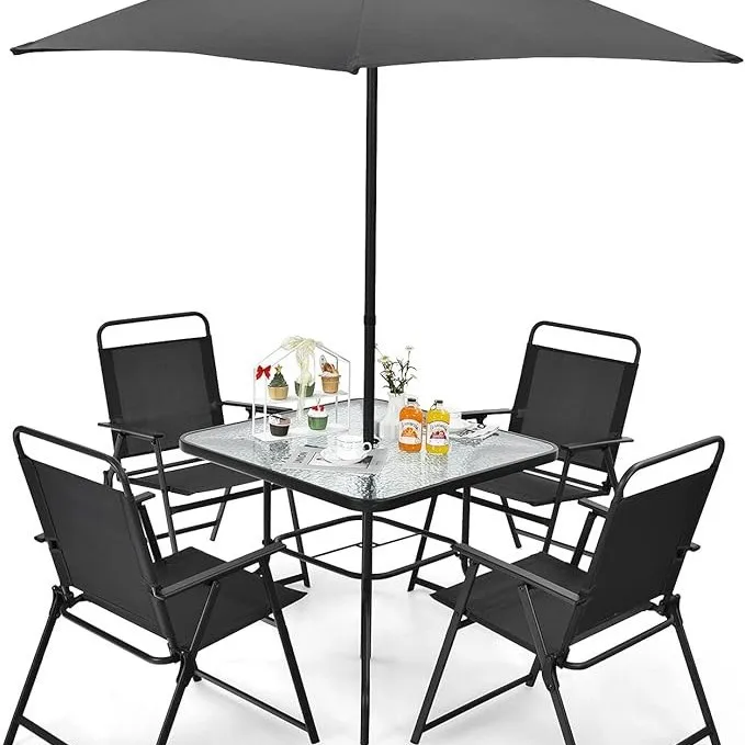 

Outdoor, leisure, folding, tables and chairs, with umbrella, outdoor, courtyard