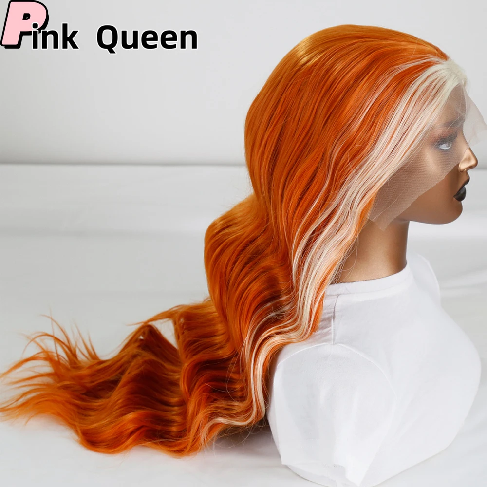 13*4 Synthetic lace front wig long hair Fashion orange cosplay wigs party Sexy fashion women girl long curly hairpiece