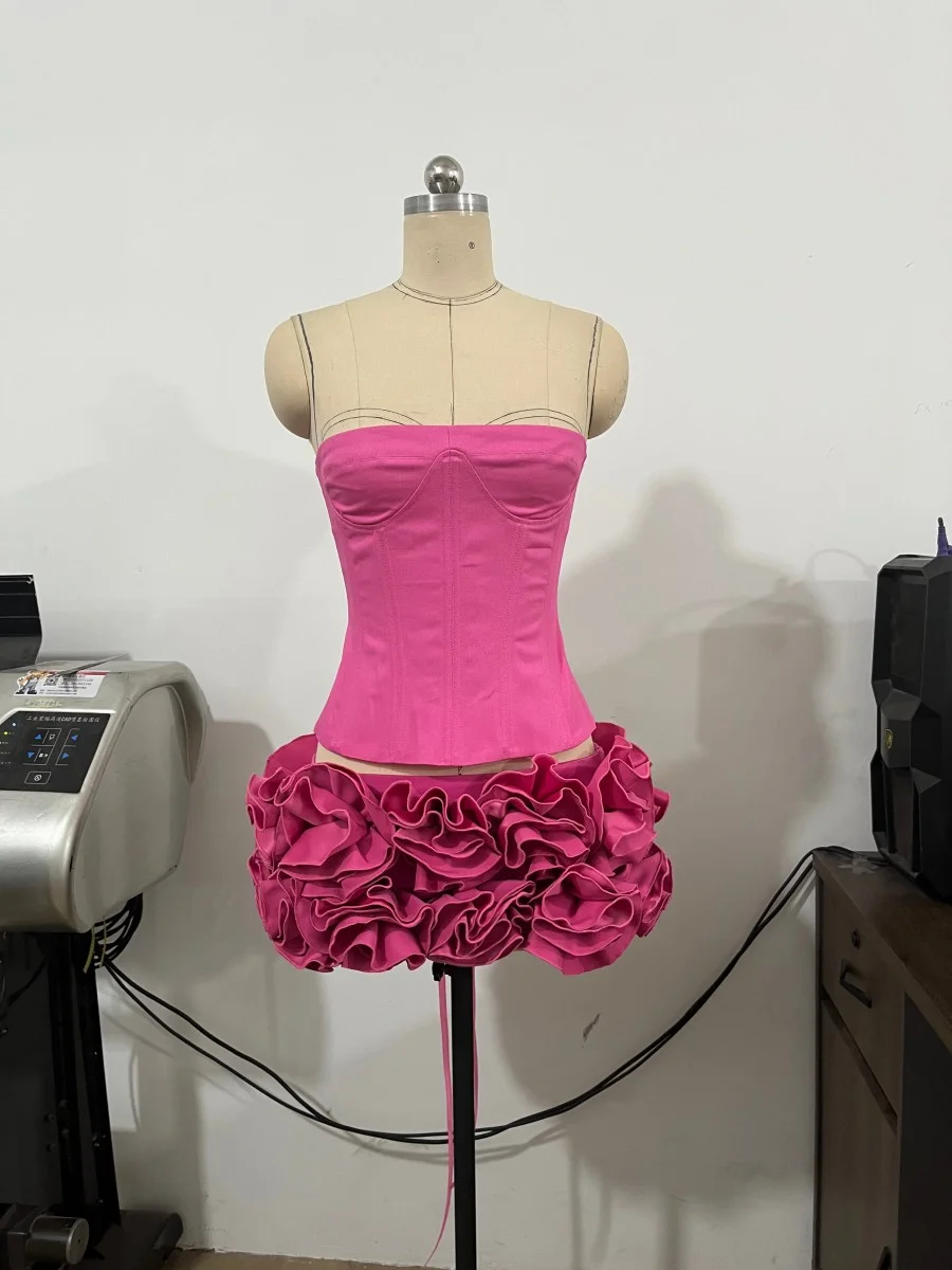 

2025 New Women's Sexy Strapless Bareback Mini Skirt Flower Decorative Bandage Dress Celebrity Party Cocktail Banquet Club Dress