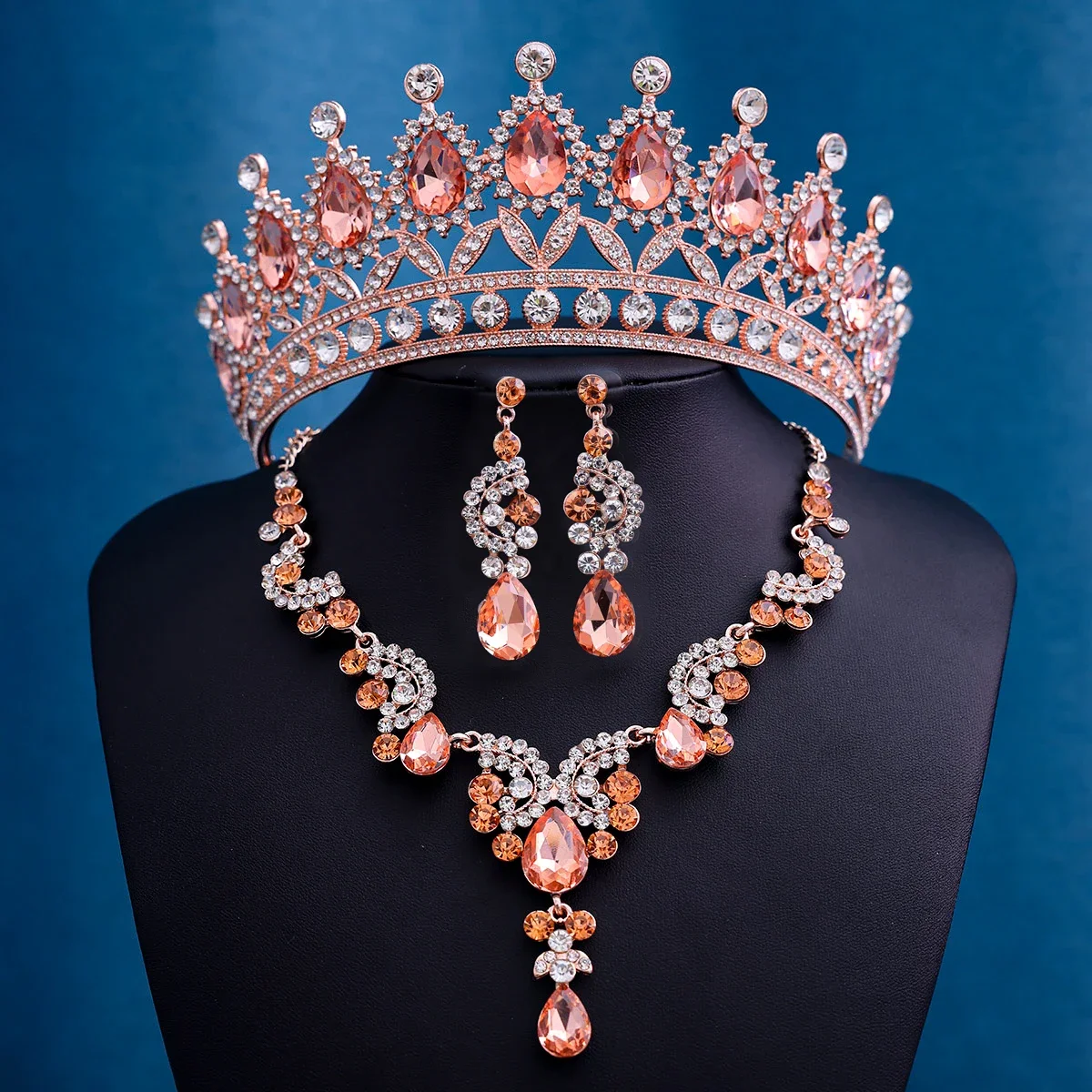 4 قطعة/المجموعة كريستال مجوهرات الزفاف حجر الراين التيجان تاج قلادة القرط للعروس النساء مجوهرات الزفاف مجموعة هدية #4