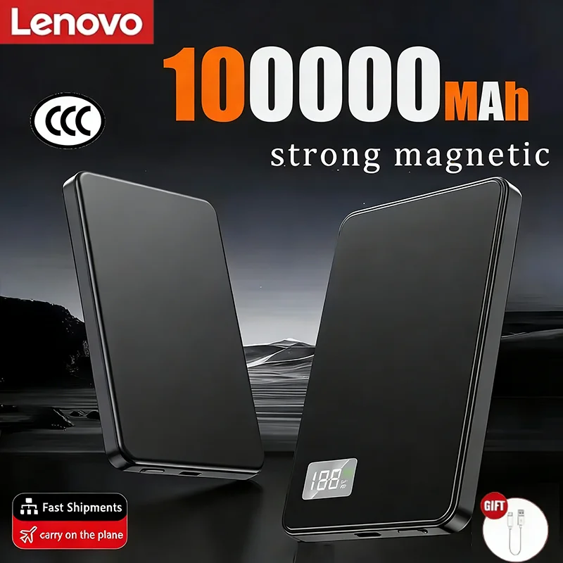 Lenovo 500000mAh Ultra Slim Magnetische Kabellose Powerbank Superschnelles Laden CCC-Zertifiziert LED-Display Tragbares Ladegerät für MagSafe