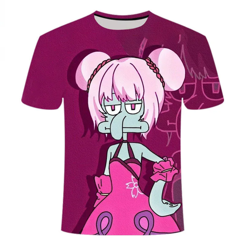 New  3-14Ys Kids Anime Spongebobed  Patrick Star Squidward Tentacles  Armor Abs Krabs Clothes Cartoon  3D Short Sleeve T-Shirt