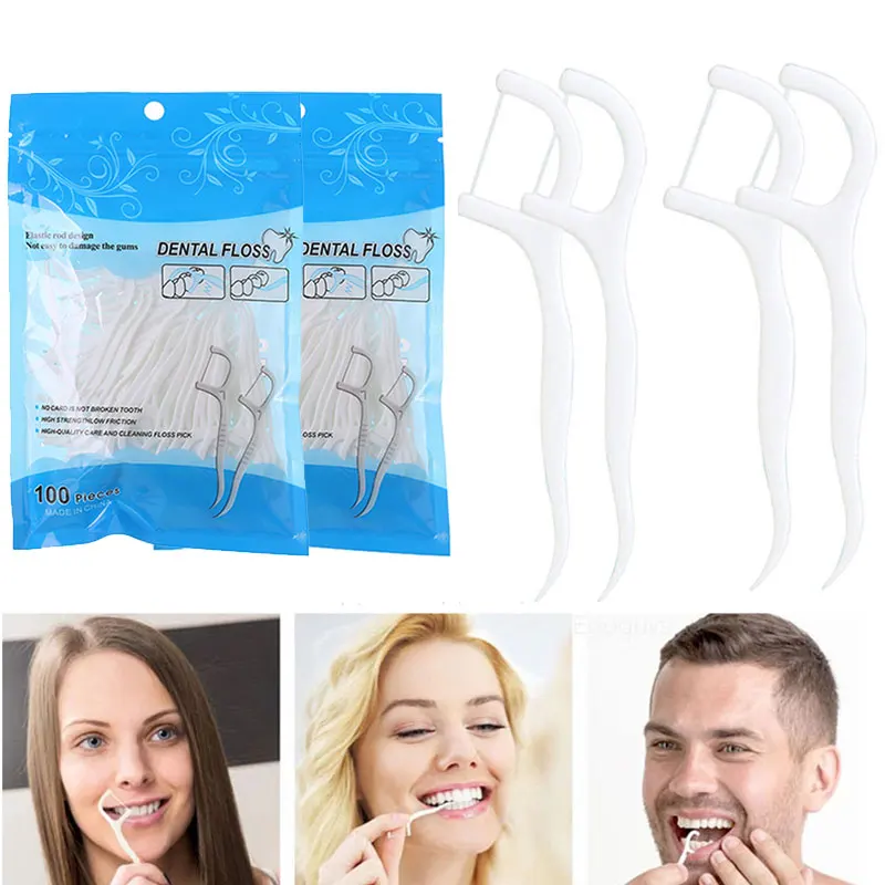 100/50pcs Dental Floss Ultra-fine Plastic Toothpick Disposable Floss Portable Tooth Floss Interdental Cleaning Oral Care