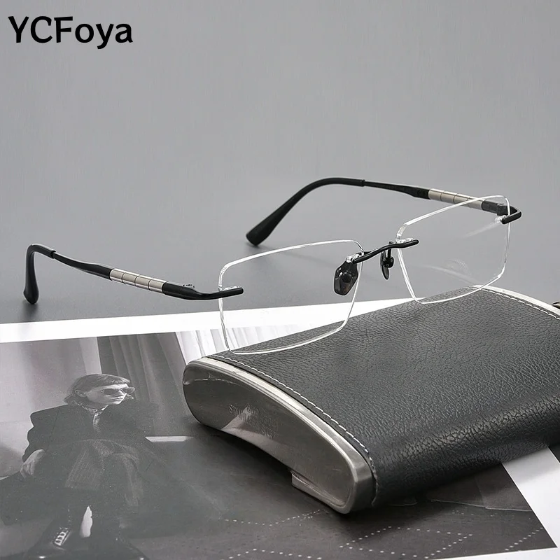 YCFoya Men's Luxury Business Frameless Glasses High-Quality Ultra-Light Fashion Pure Titanium Retro Square Eyeglasses R7903T