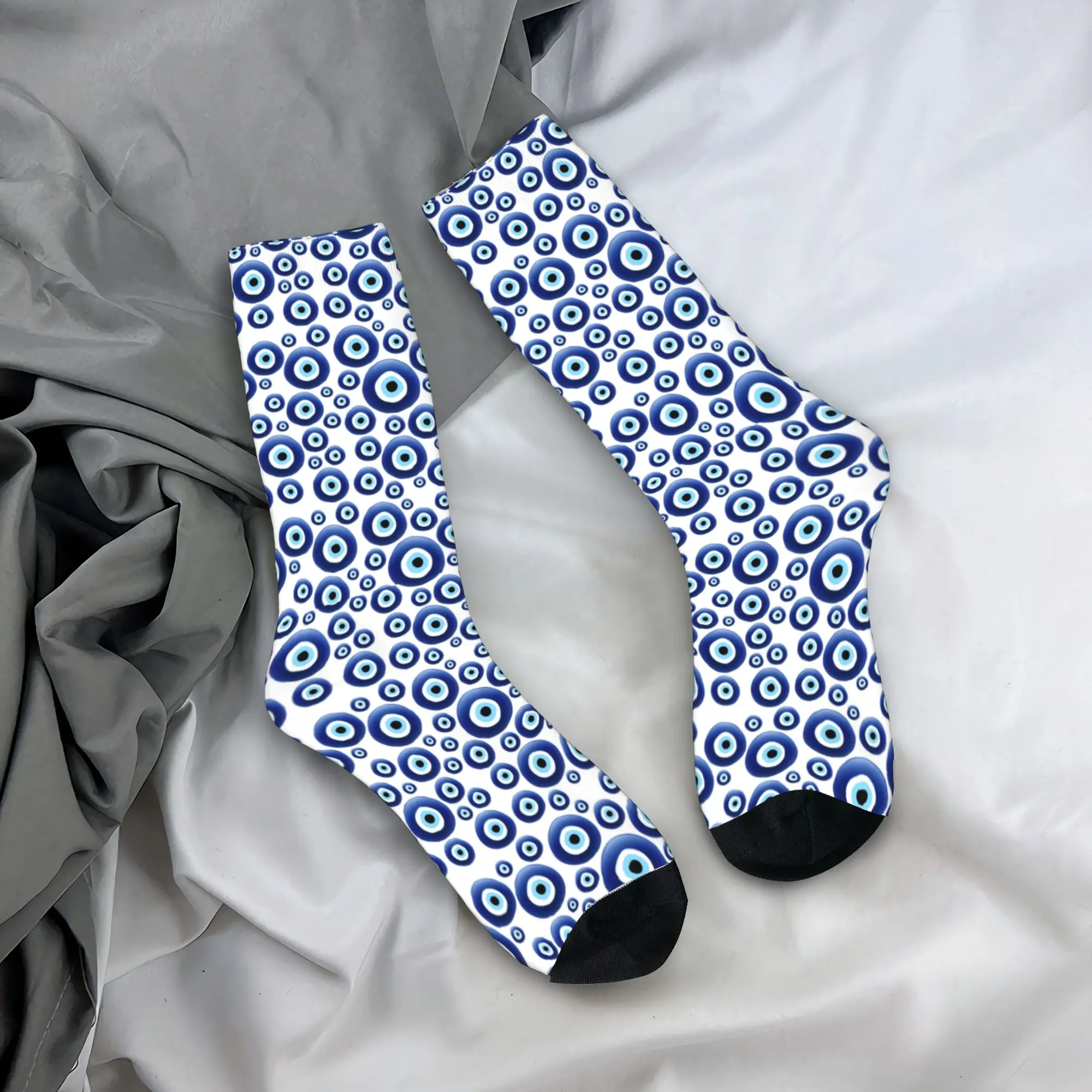 

Custom Mediterranean Evil Eye Protection Men's Crew Socks Unisex Fun Charm Amulet Hamsa Spring Summer Autumn Winter Dress Socks