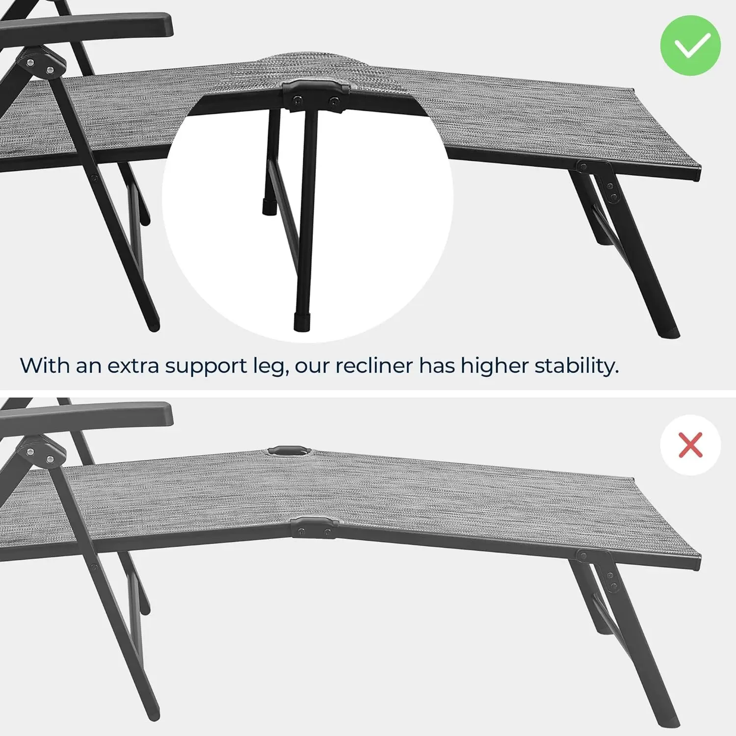 Ensemble de chaises longues inclinables pliantes pour l'extérieur, avec dossier réglable à 7 positions, pour plage, piscine, jardin, terrasse grise, lot de 2