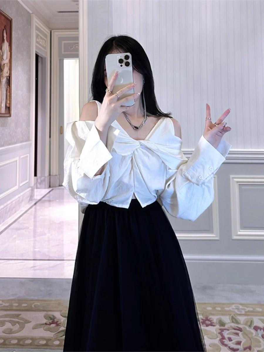 

Сладкий и пикантный женский топ с открытыми плечами и V-образным вырезом, облегающий, из полиэстера, с длинными рукавами, для осеннего сезона