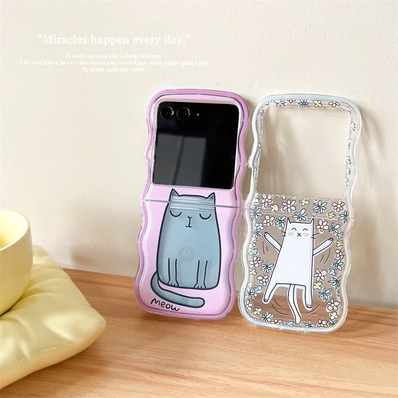 เคสโทรศัพท์ลายการ์ตูนแมวสำหรับ Moto RAZR 40อัลตร้า TPU เคสป้องกันด้านหลังแบบนิ่มสำหรับ Motorola เคสพับได้