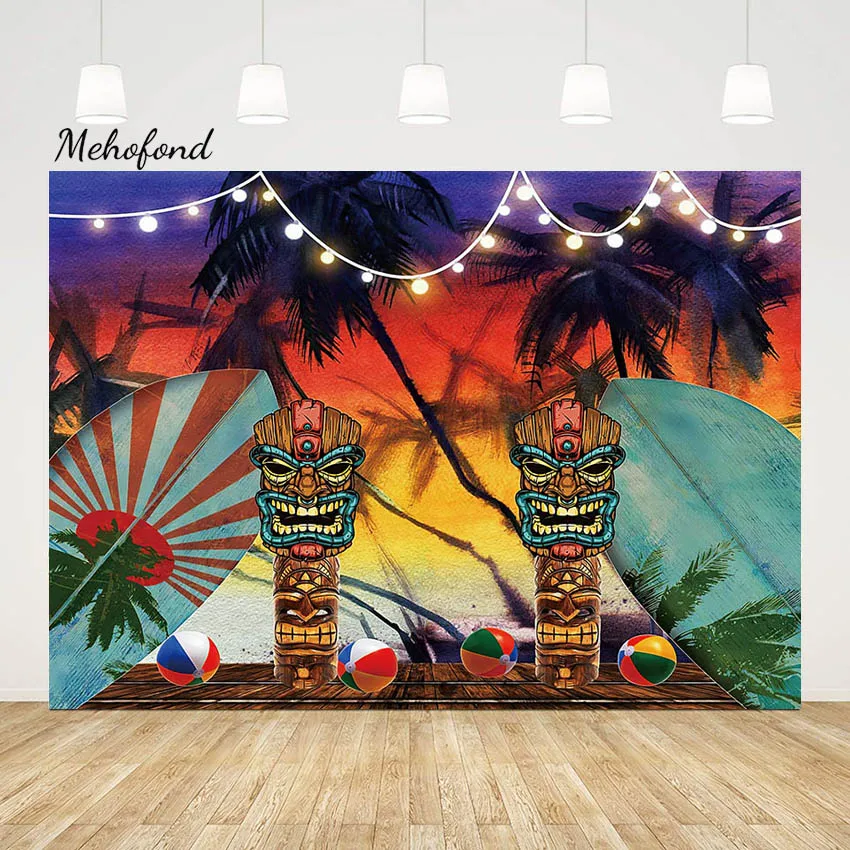 

Mehofond Summer Surf Totem Backdrop For Photography Sun Light Coconut Tree Background Kids Holiday Birthday Party Studio Photo