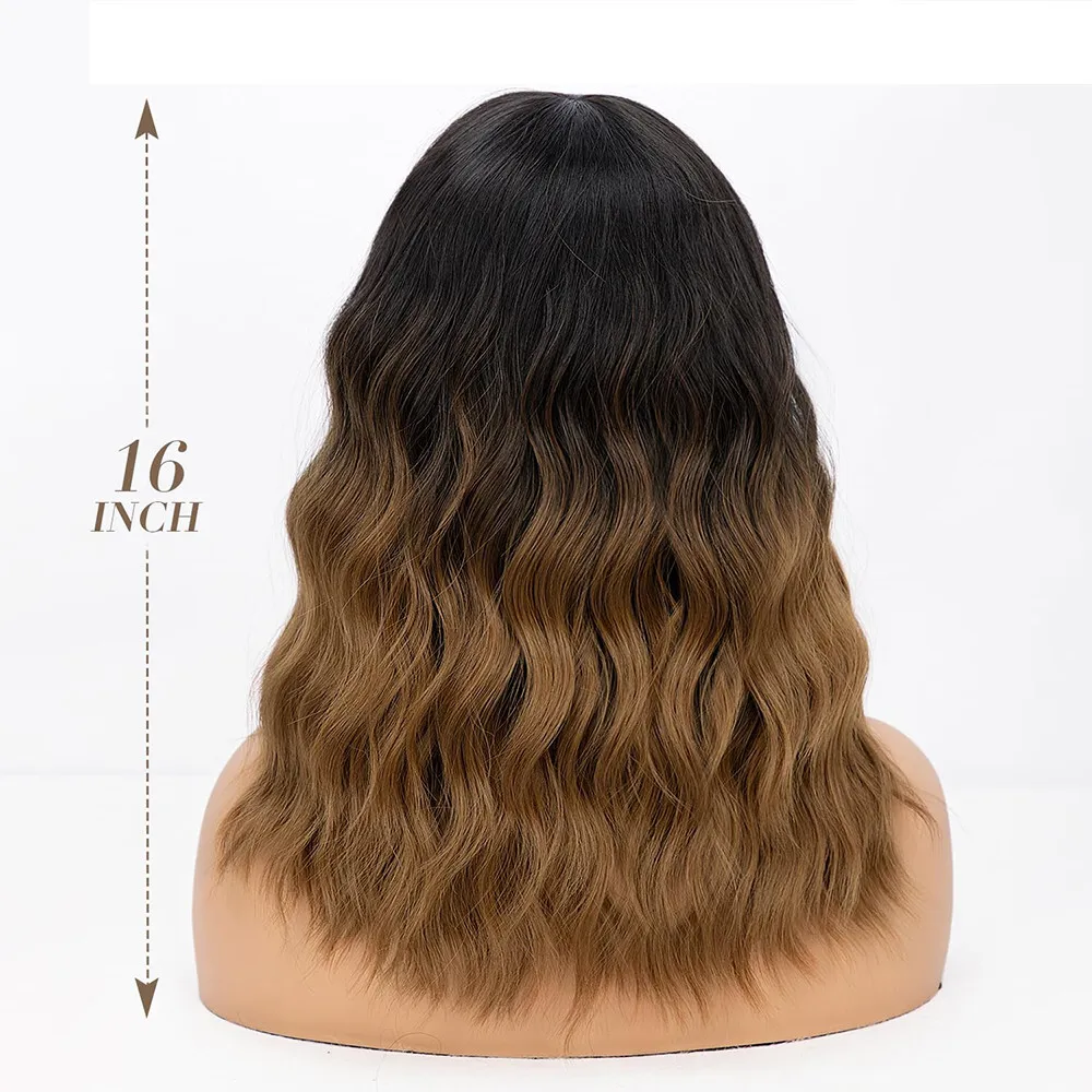 合成ショートボブ波状ウィッグ 前髪付き 女性用 ルーズカーリー ショルダーレングス Wi