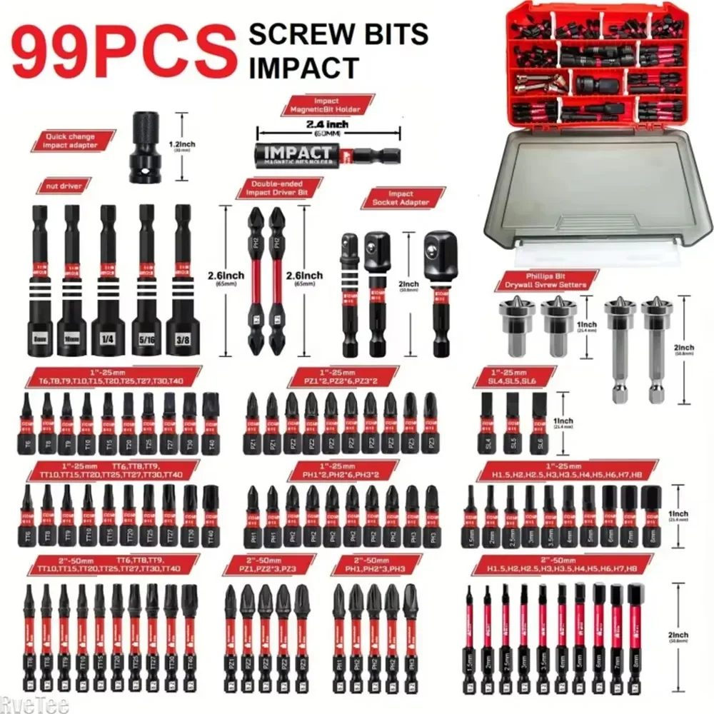 99-teiliges Industrie-Schlagschrauber-Bit-Set aus S2-Stahl mit starkem Magnetismus, 25 mm, 50 mm, 65 mm Steckdosen, Mini-Schraubenschlüssel