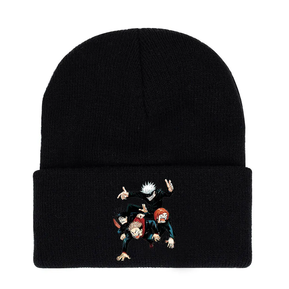 Anime Figure Cosplay Caps Cartoon Gojo Satoru Toy Boys Girl Elastic Black Knitted Winter Warm Hats