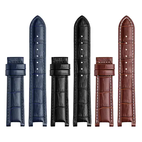 Genuine Leather Watchband For Versace Gucci GC Wristband 22*13mm 20*11mm Notched Strap Withstainless Steel Butterfly Buckle