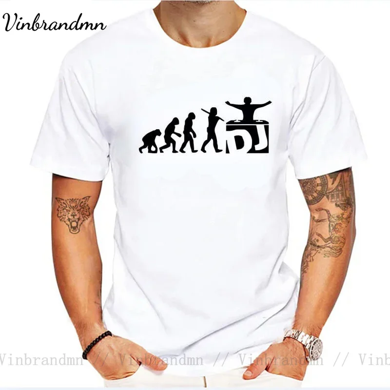 Camiseta de DJ Evolution para hombre, camisa divertida de mezcla de música, Disk, Jockey, tocadiscos, gráfico personalizado, ropa de calle Hip Hop, color negro