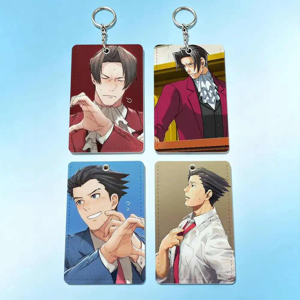 

Miles Edgeworth A-Ace Attorney Card Case Leather Card Holder Keychain Key Ring Door Access Tags ID Card Case Keychain