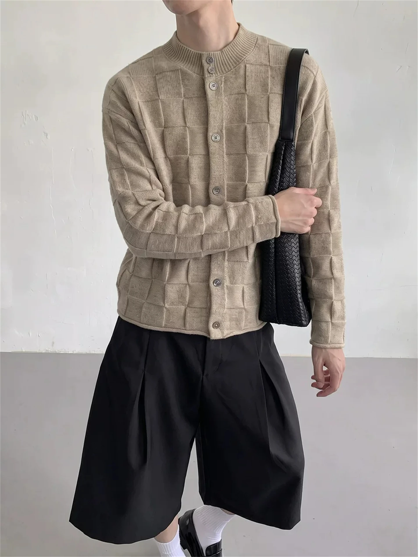 Loose American Style Knitted Cardigan Men's Autumn Winter Vintage Lazy Match All Sweater Coat Warmth Plaid Pattern Casual Wear
