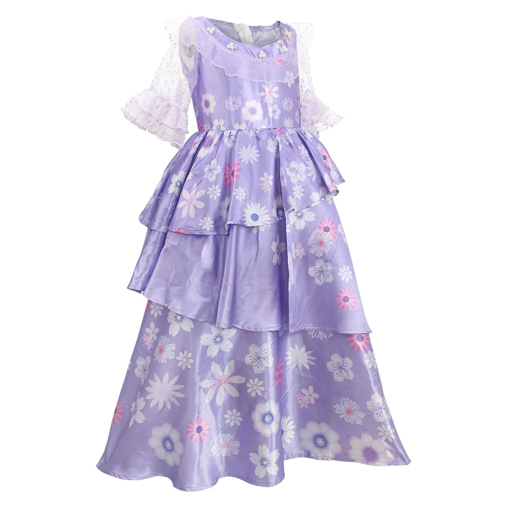 Anime Movie Isabela Madrigal Cosplay Costume Kids Adult Purple Floral Princess Dress Halloween Party Fancy Dress for Woman Girls - view 4