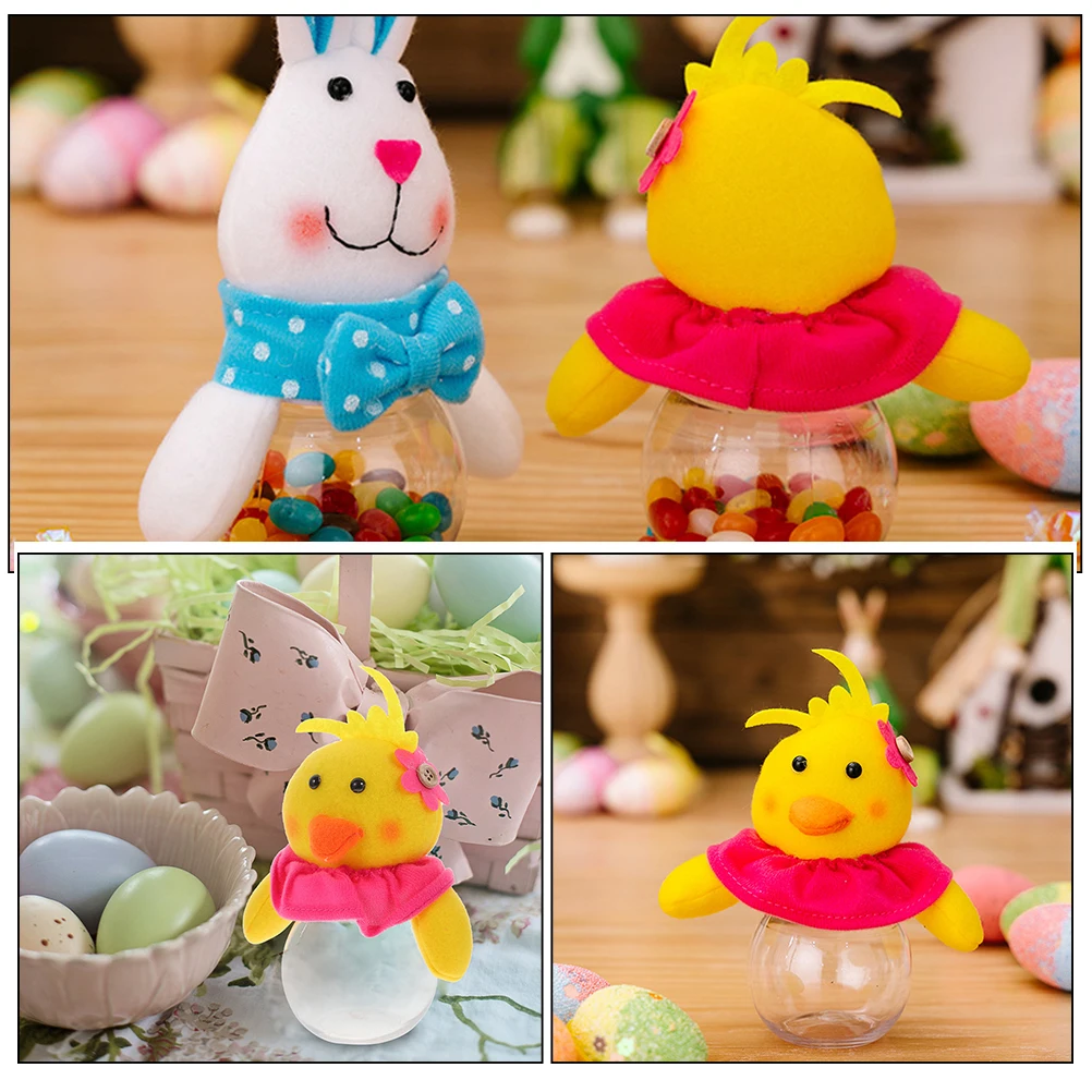 

2pcs Easter Candy Jar Gift Box Cute Bunny Duck Style Snack Storage Holder For Easter Decor Biscuit Cookie Container Packaging