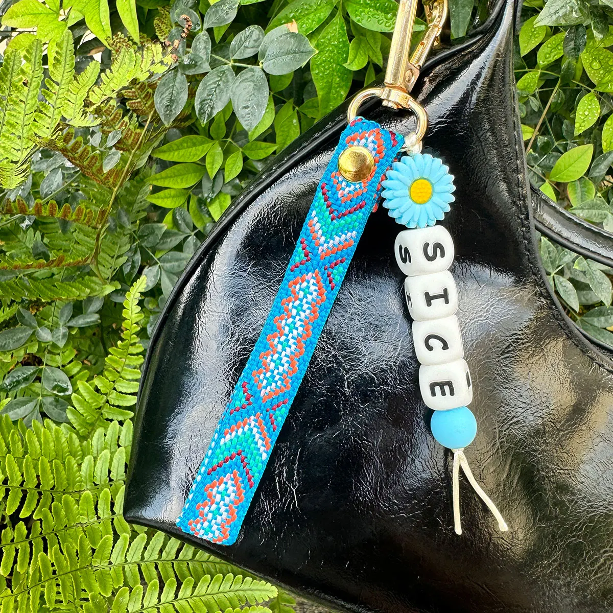 Custom Daisy Keychain, Bohemian Bag Charm