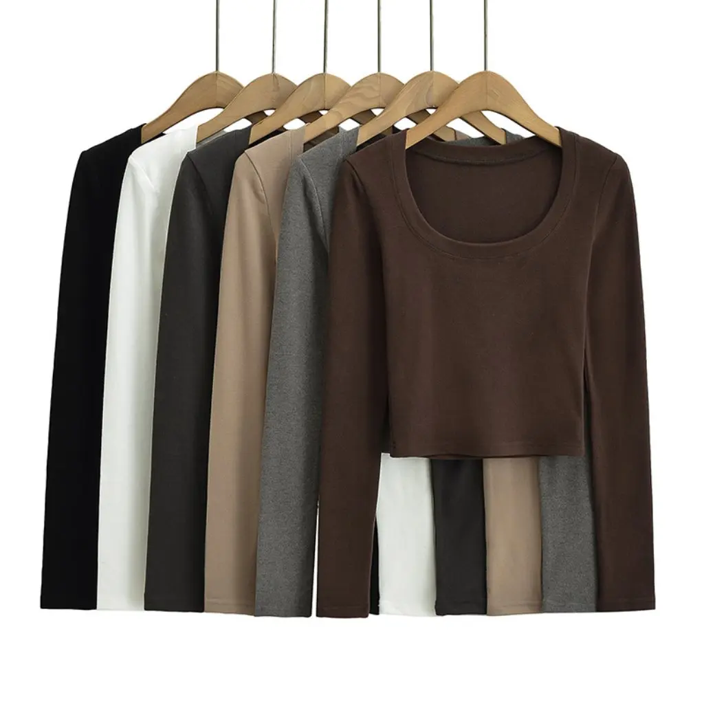 

Women's Cashmere Warm U-Neck Long-Sleeved Slimming Stretch Top Pure Color Bottoming Shirt for Autumn Winter