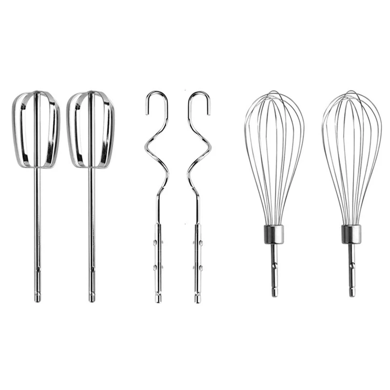 

JFBL Hot Stainless Steel Hand Mixer Accessories Set Of 6 For Kitchen Baking (2 Wired Beaters,2 Whisks And 2 Dough Hooks)