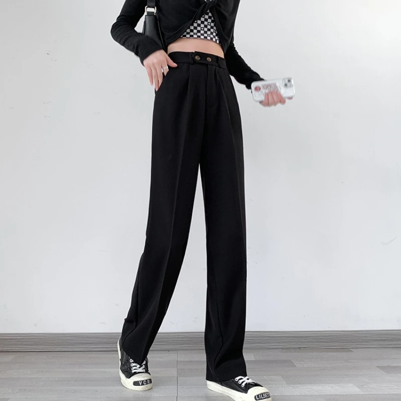 Wide-legged Pants Women Loose Casual High Waist Full Length Thin Solid Color New Spring and Summer Straight Trousers Female