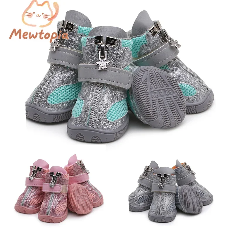 2025 New Breathable Non-Slip High-Top Dog Shoes Small And Medium-Sized Dog Pet Shoes Shining Night Wear-Resistant Pet Shoes