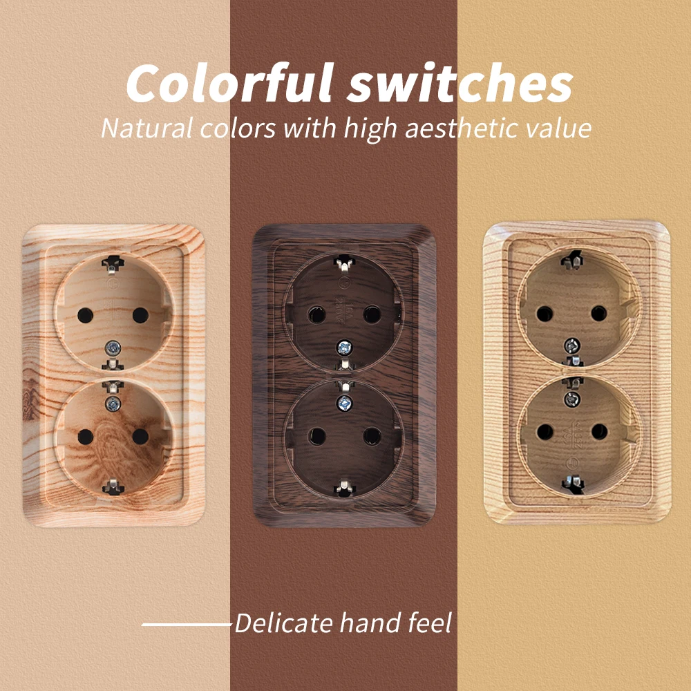 Wood With Ground Classic Electrical Outlets Wall Surface EU Standard Flame Retardant Power Sockets Paint Plastic Plugs Socket