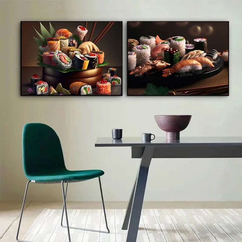 Japanese Food Posters Sushi Salmon Roll Caviar Seafood Prints Canvas Painting Wall Art Pictures for Restaurant Kitchen Decor