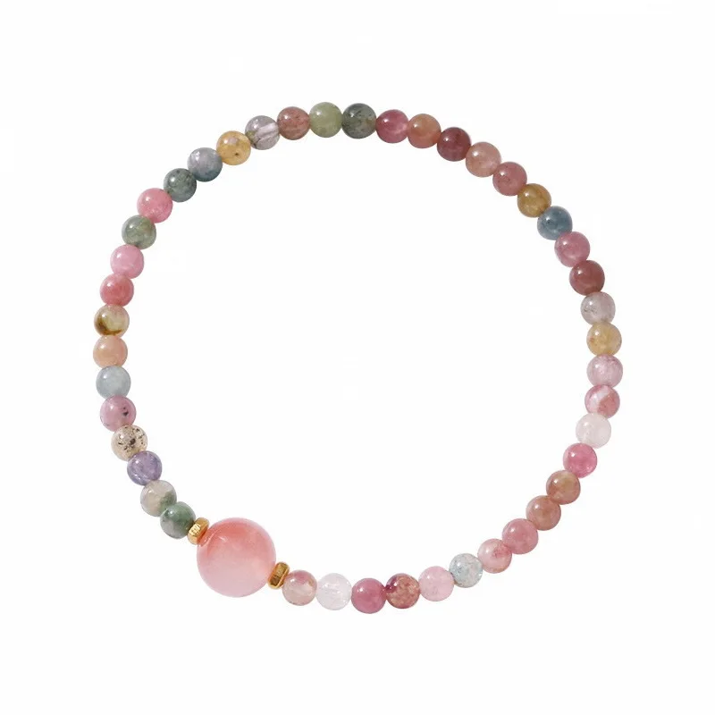 

2026 New Natural Rainbow Tourmaline Beaded Stretch Bracelet Stackable Bracelet for Women with Chinese Style Gifts