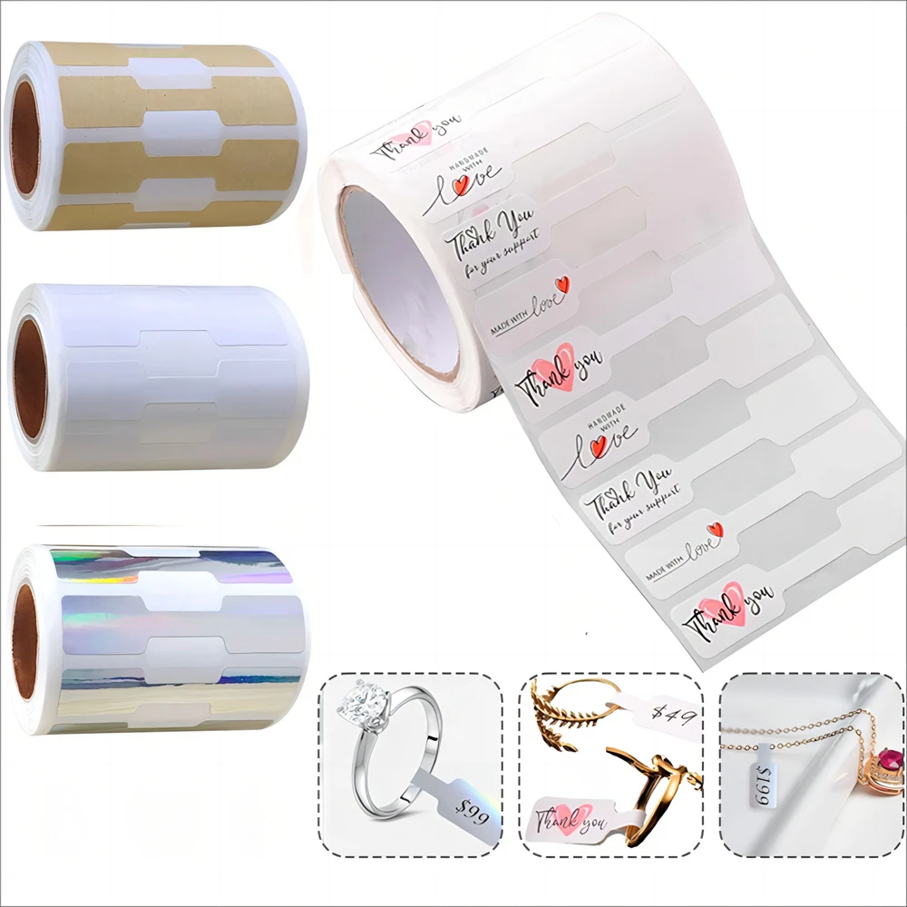 500Pcs/Roll Blank Paper Price Tags Portable Self Adhesive Stickers Jewelry Hangtags Necklace Ring Display Packaging Wholesale