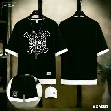 

Мужской комплект из 2 предметов: футболка и шорты с принтом Трафальгар Лоу «Хирург Смерти», вафельный трикотаж, аниме-манга, уличный стиль, спортивный костюм