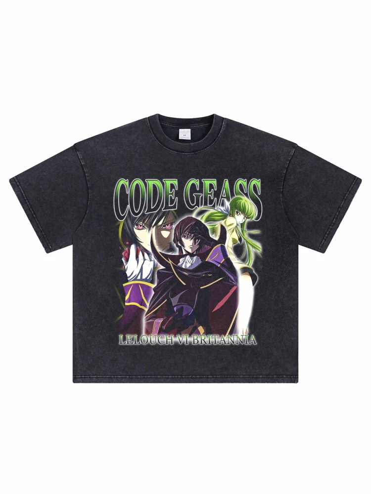 

In The Summer of 2025, Lelusia Rebels: Men and Women Washed Short-sleeved Round-neck Anime Print T-shirts