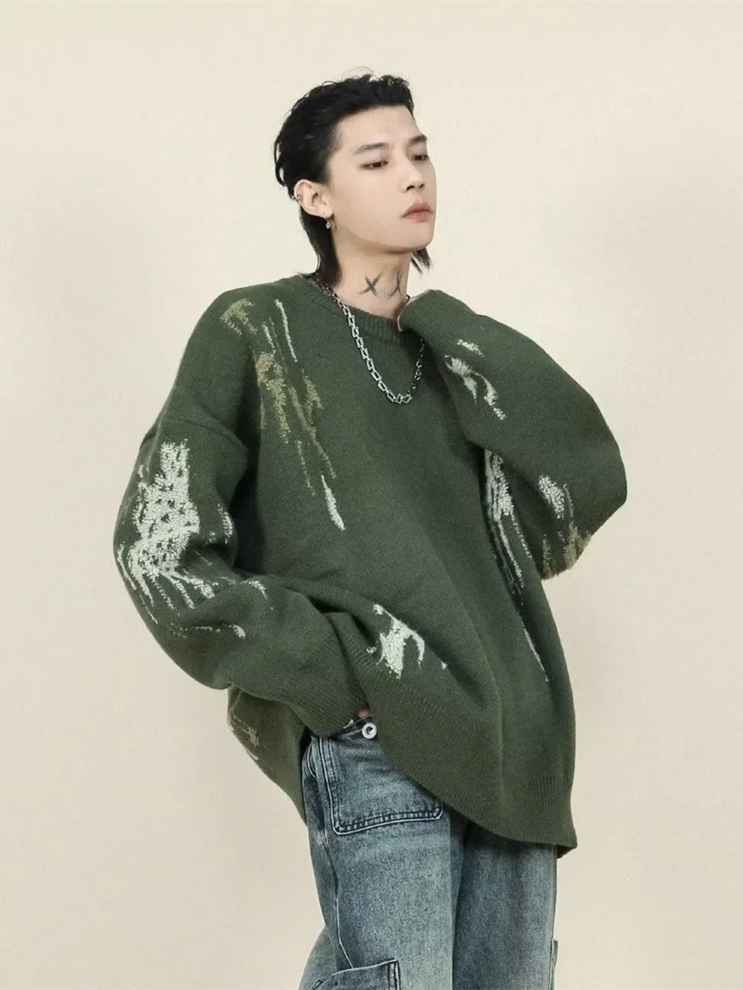 

Мужской свитер в стиле ретро American Color Blo, весенне-осенняя повседневная вязаная верхняя одежда, свободная посадка, универсальный для пар