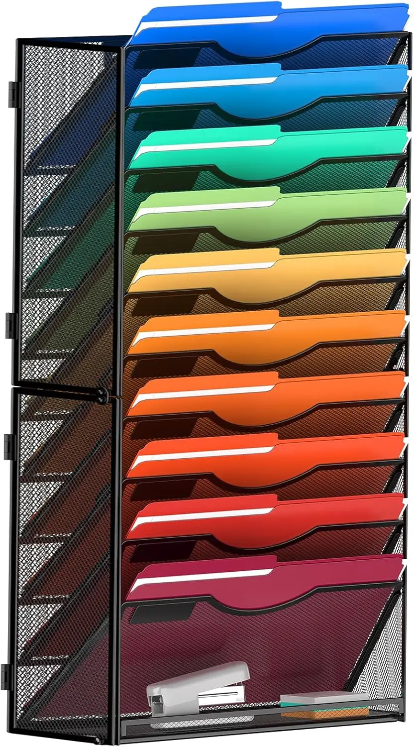 

11-уровневый настенный органайзер для файлов, подвесной держатель для писем, папок, документов, журналов, для офиса, школы, дома, черный