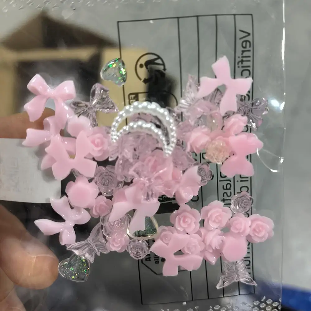 50/100pcs 3D Random Mixed Rose Bow Nail Charms Mix Simulation Pearls Y2K Nail Art Decorations Korean Sweet Manicure Accessories