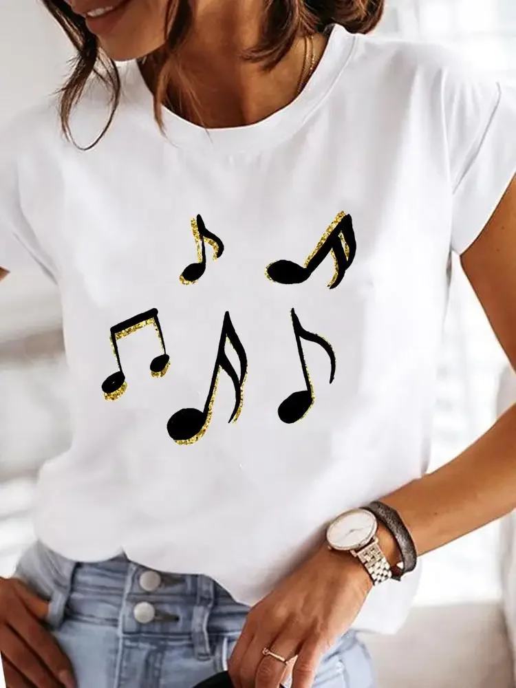 Heart Print Women Funny White Summer T-shirt Girl Casual O Neck Clothing Female Fashion Y2K Top Tee