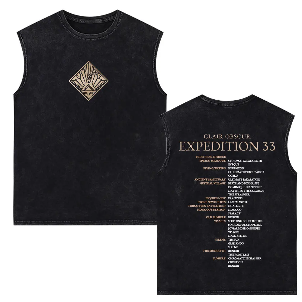 Clair Obscur Expedition 33 Game Vintage Washed Vest Men's Women Fashion Cotton Casual Oversized Sleeveless Tank Tops Streetwear
