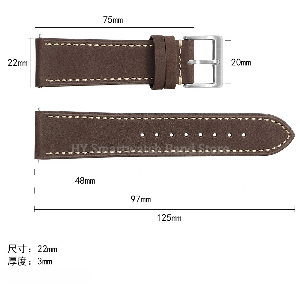 Cinturino per orologio in pelle di vacchetta spazzolata da 20/22 mm per Seiko per cinturino Omega per Rolex Bracciale in pelle universale a sgancio rapido Chiusura in metallo