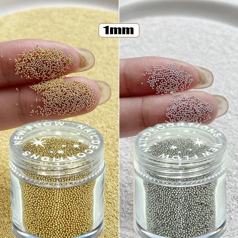 

1000 шт., золотые/серебряные икра, мини-бусины для дизайна ногтей, 24 цвета, микро-металлический круглый шар из нержавеющей стали, 1 мм, золотистый, серебряный, маникюрные бусины