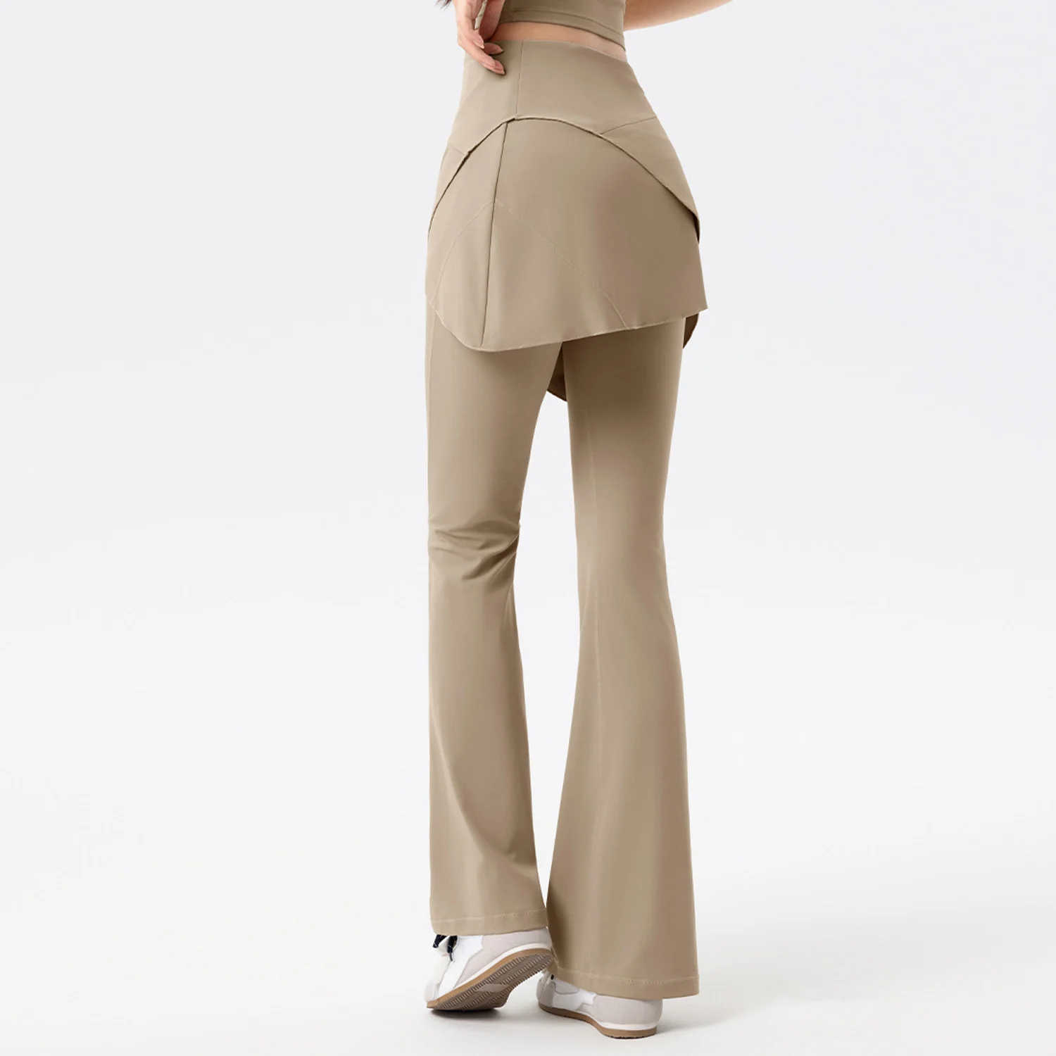 Hochgeschnittene, ausgestellte Yoga-Hose für Damen, Po-Formende, Zweiteilige Optik Leggings, Workout-Rock, Pilates, Fitness, Lauf- und Trainingshose – Detail 11