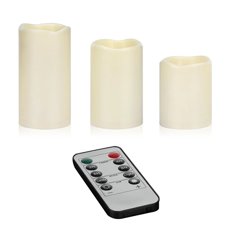 Velas sem chama ABAG 4IN 5IN 6NI Conjunto de 3 pilares internos e externos de 3 polegadas de diâmetro Velas cintilantes operadas por bateria com controle remoto