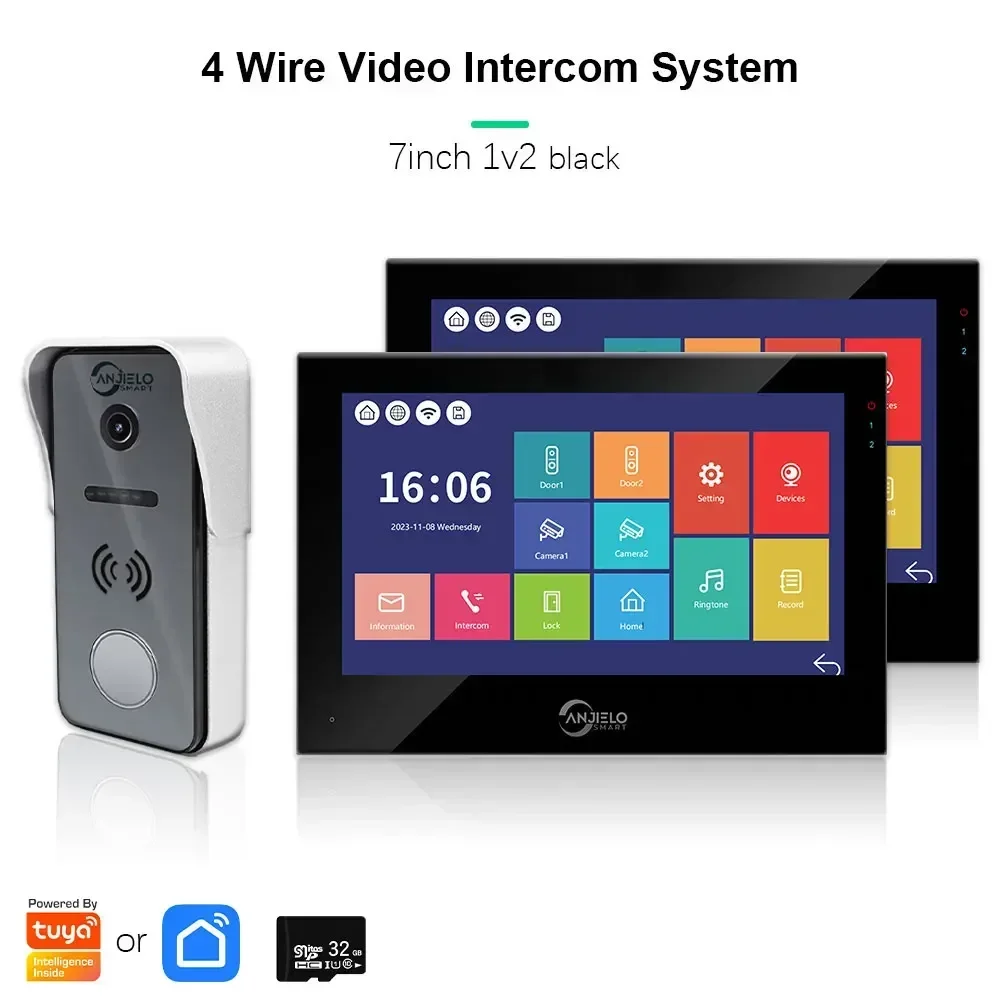 Anjielo 1080P Tuya Campainha Inteligente Sistema de Vídeo Porteiro para Casa Monitor de 7 polegadas Proteção de Segurança de Vídeofone
