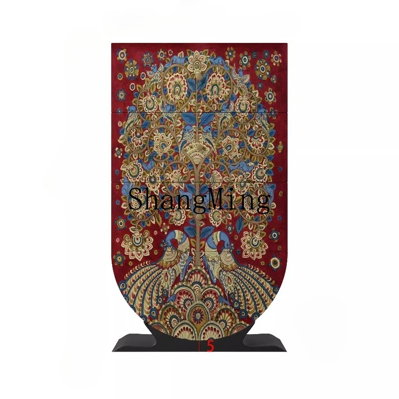 CL  style decorative solid wood art inverted round four chest cabinet living room against the wall TV next to the locker