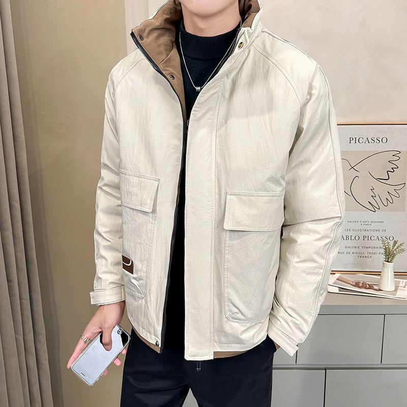 

Winter Cotton-padded Clothes American-style Stand-up Collar Down Jackets Men Outerwear Jackets Casual Thickened Duck Down Jacket