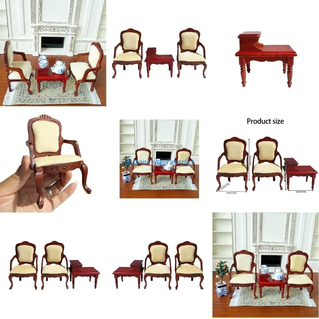 

090B Realistic Detailing 1/12 Scale Dollhouses Furniture 3 Piece Wooden Table And Chair Set