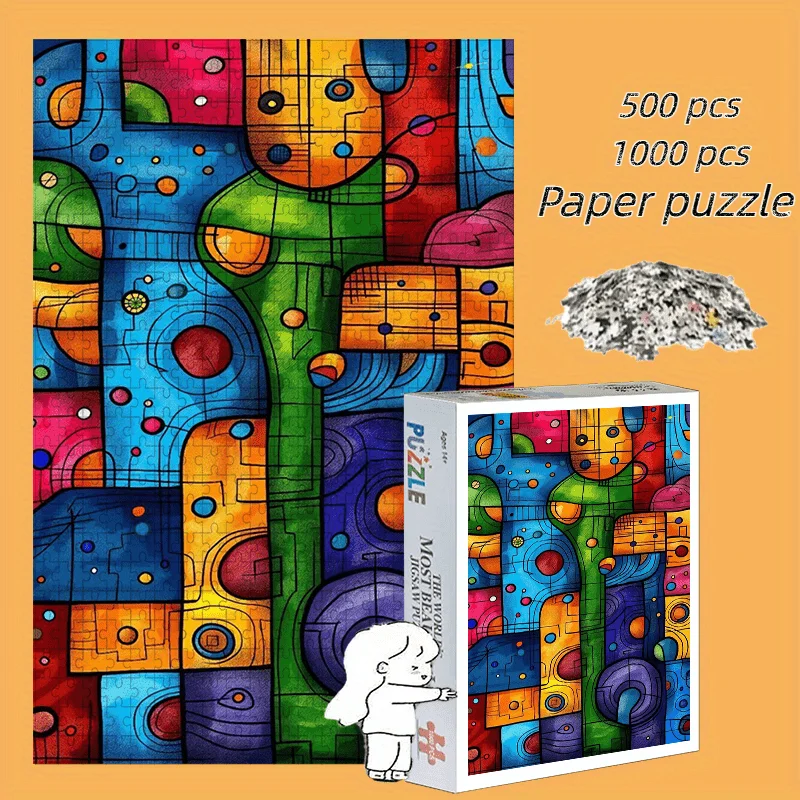 

1Set (1000pcs) / 1Set (500pcs) DIY Paper Puzzle, Abstract Colorful Geometric Pattern Collage, Puzzle Game, Educational Game, H