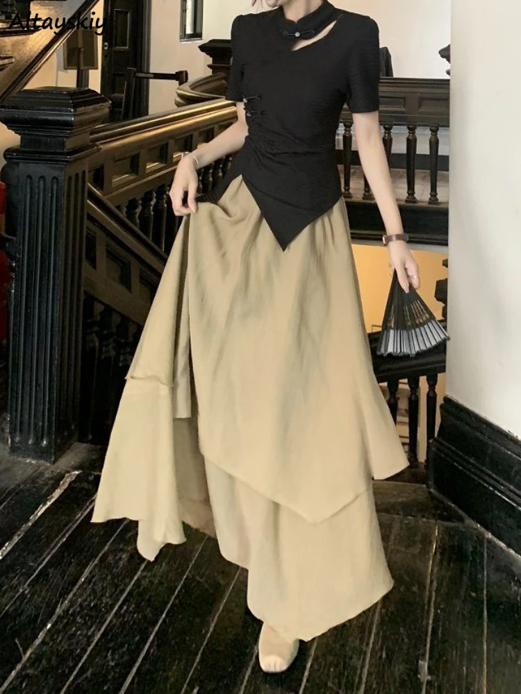 

Irregular Skirts Women Vintage Summer Thin Ruffles Fairycore New Chic Chinese Style Long Faldas Loose Elegant Literary All-match