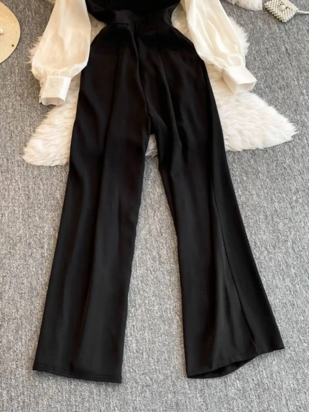 

BabYoung Moda, тонкий боди с v-образным вырезом и оборками, высокая талия, широкие брюки, прямая уличная одежда, элегантный комбинезон меньшинств