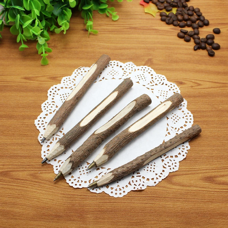 CHEN LIN 5Pcs/set Vintage Handmade Wood Ballpoint Pen 1.0mm For Student Writing Pen Novelty Tree Branch Twig Pencil Wholesale